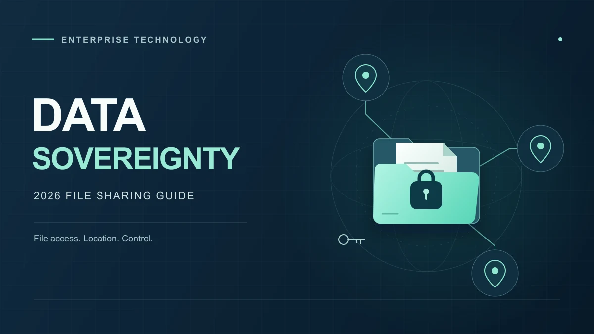 Data sovereignty file sharing guide: a controlled file repository connected to three regional locations.
